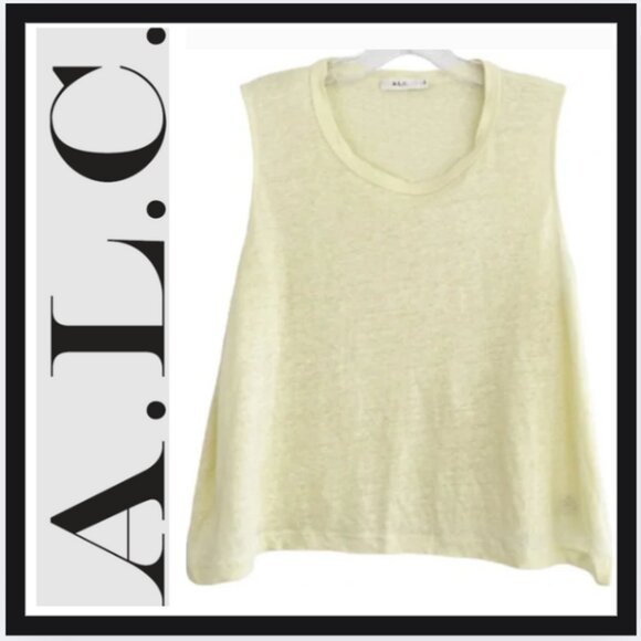 A.L.C. Yellow Linen Cropped Tank Top - Picture 1 of 4